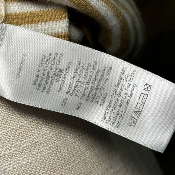 🌻 Madewell Belhaven Ruffle Sweater Tank sz Small Cream Camel Stripe Merino Wool - Picture 3 of 6